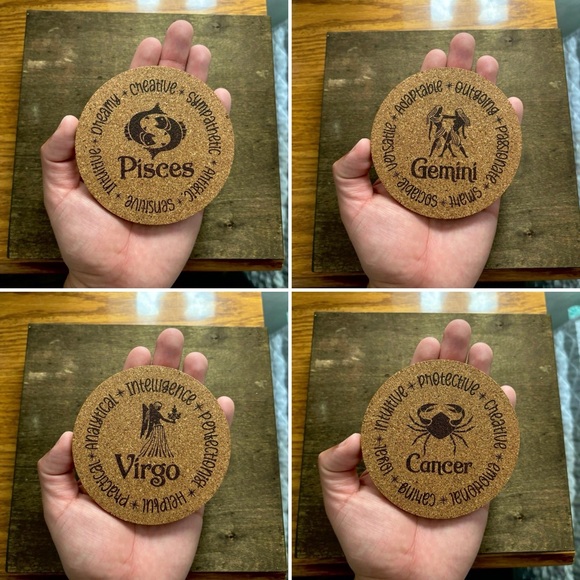 Zodiac Signs Encircled Cork Coasters Lot of 12 - Picture 7 of 9